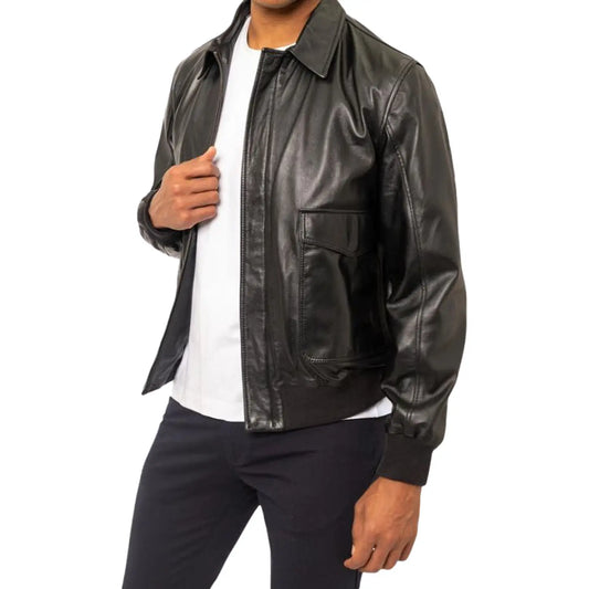 Black Leather Bomber Jackets For Men