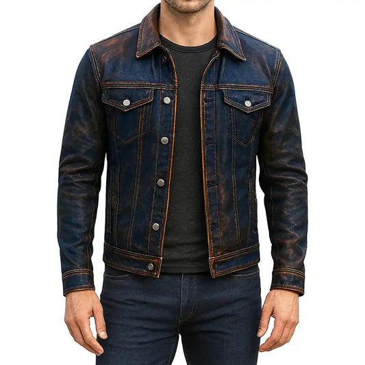 MensGenuineDistressedLeatherMotorcycleJacketTrucker